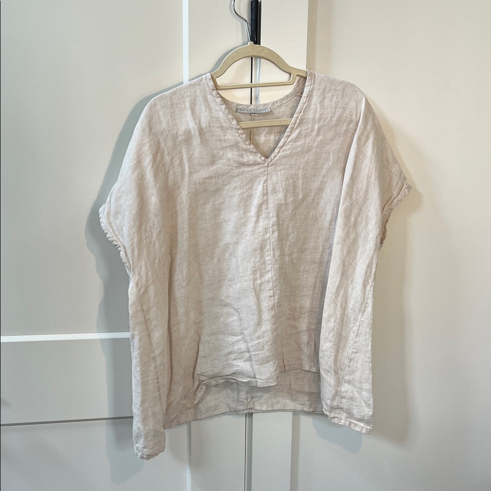 bryn Walker Relaxed V-Neck Linen Tunic in Light Beige